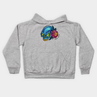 Blue skull and rose Kids Hoodie